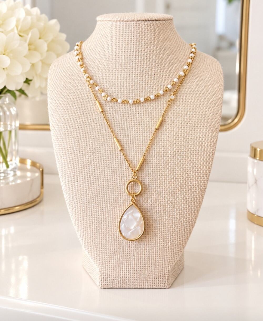 Pomina Gold Layered Beaded Necklace New